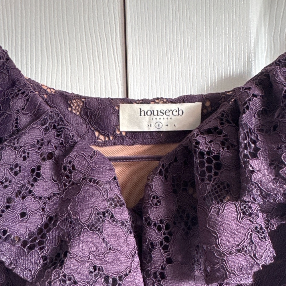 House of CB Purple Lace Maxi Dress w/ Ruffle Bust (Size S)
